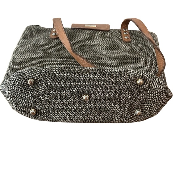 Eric Javits York Squishee Woven Brown Shoulder Tote Bag 2 Straps Zip Closure - Picture 8 of 13